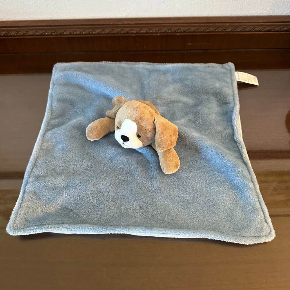Carters Brown Puppy Dog Lovey‎ Plush Baby Blue Soft Security Blanket